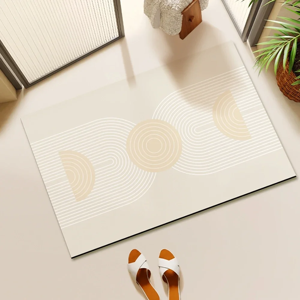 Abstract Geometric Line Art Bathroom Mat Soft Neutral Color Absorbent Non-Slip Quick Drying Home Entrance Floor Mat