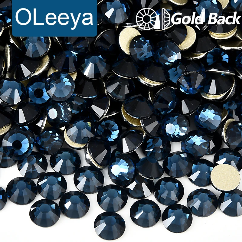 OLeeya Montana SS4-SS30 Glass Flatback Non Hotfix Rhinestones Glitter Crystal Gold Base Strass Stones For Nail Art Crafts Decor