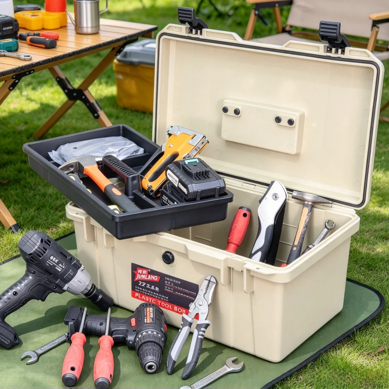 Hardware Tool Box Storage Organizer, Large Waterproof Protective Case, Portable Thickened Car Trunk Box for Repair Construction