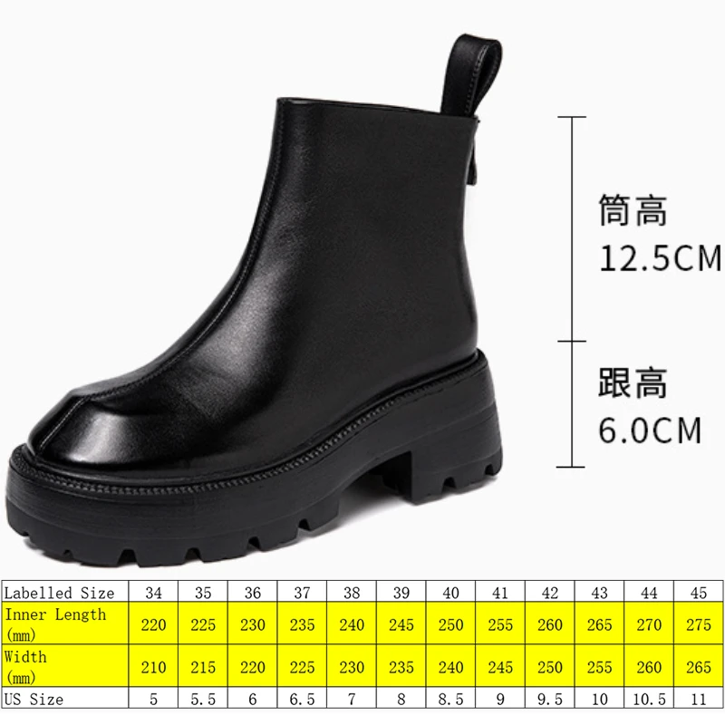 Koznoy 6cm Retro British Full Cow Genuine Leather Autumn Thick Spring Motorcycle Boots Woman Belt Zipper Moccasina Chimney Shoes