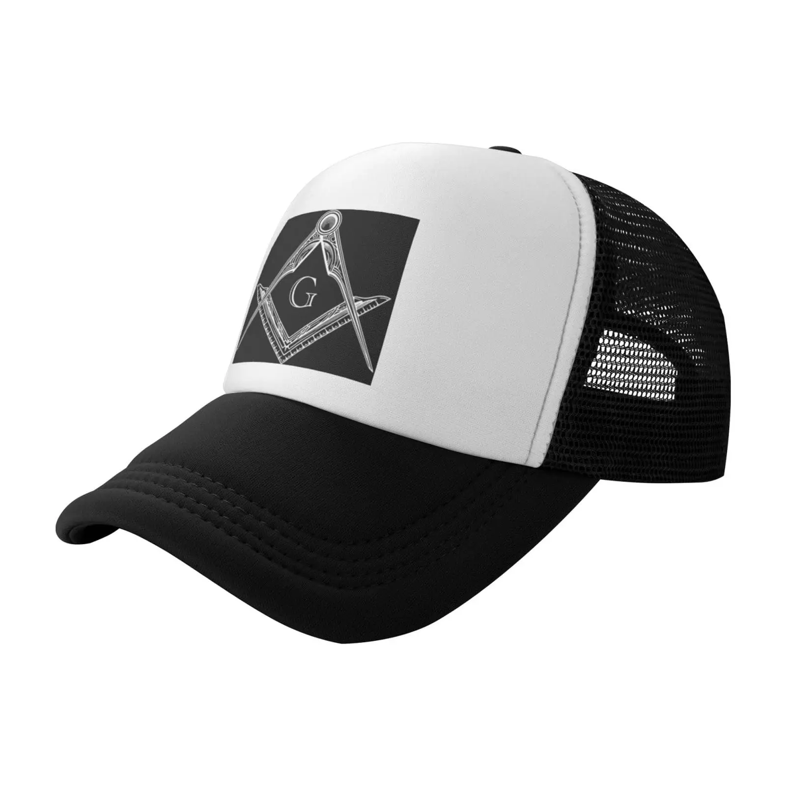 Square Compass G Lodge Masonic Trucker Hat Women Mesh Baseball Cap Cowboy Hat Men Dad Hat Adjustable Hat Sun Hat Black