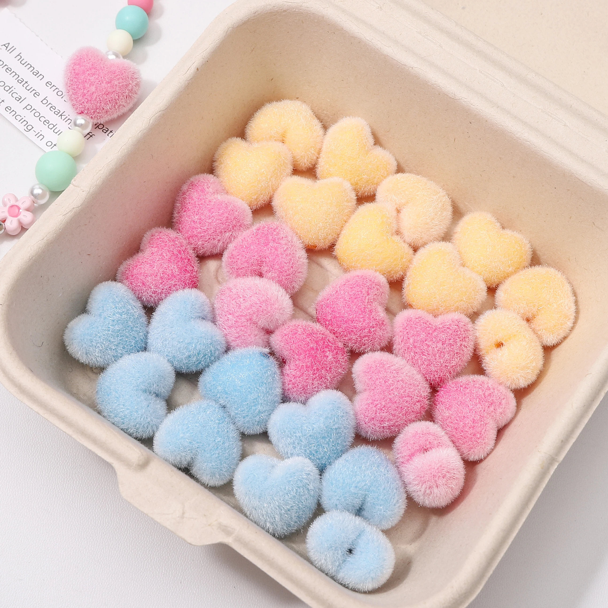 

5/10Pcs 21x19mm Acrylic Flocking Heart-Shaped Beads Colorful Velvet Love Heart Loose Beads For Jewelry Making DIY Phone KeyChain