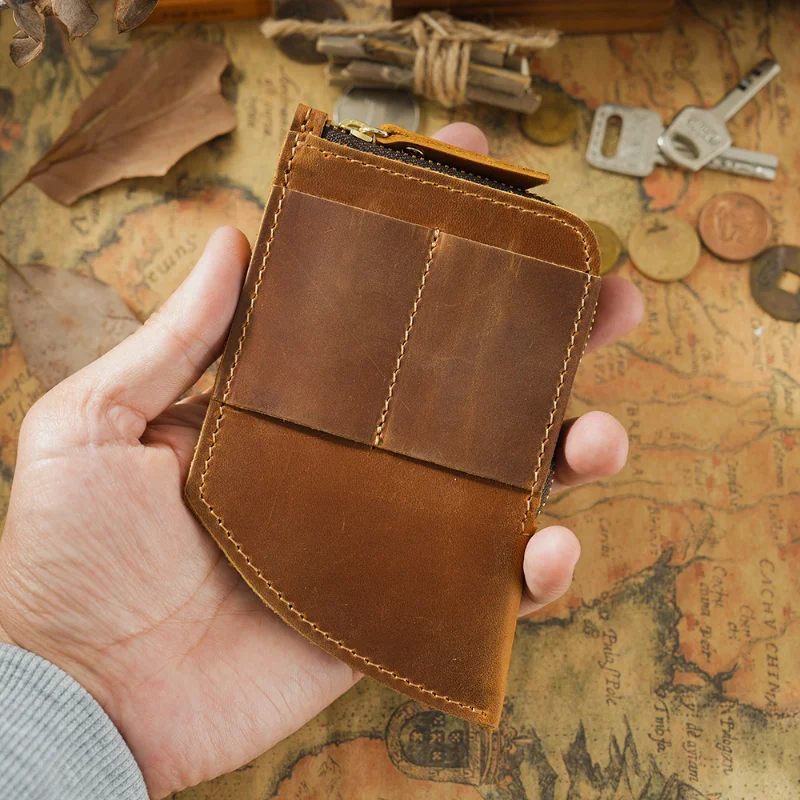 

AIGUONIU Genuine Leather retro cowhide curved cash storage bag, ultra-thin card clip, money clip, handmade travel accessories