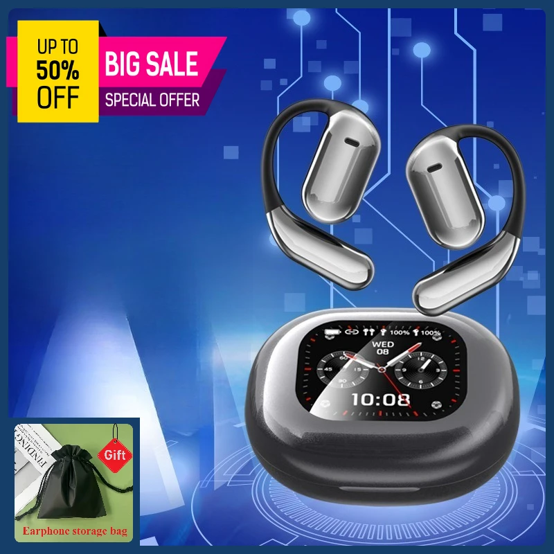 

Ear mounted LCD color screen, Bluetooth noise reduction, non in ear sports wireless earphones bluetooth wireless super pods