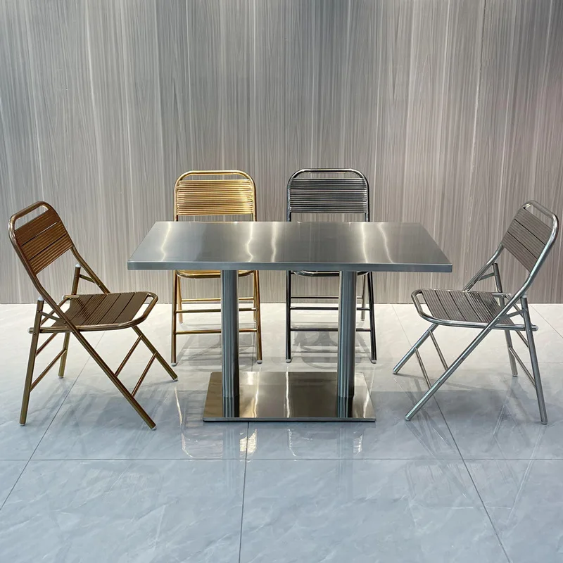 Internet celebrity minimalist style, commercial stainless steel, rectangular dining table, café, milk tea, dessert shop,