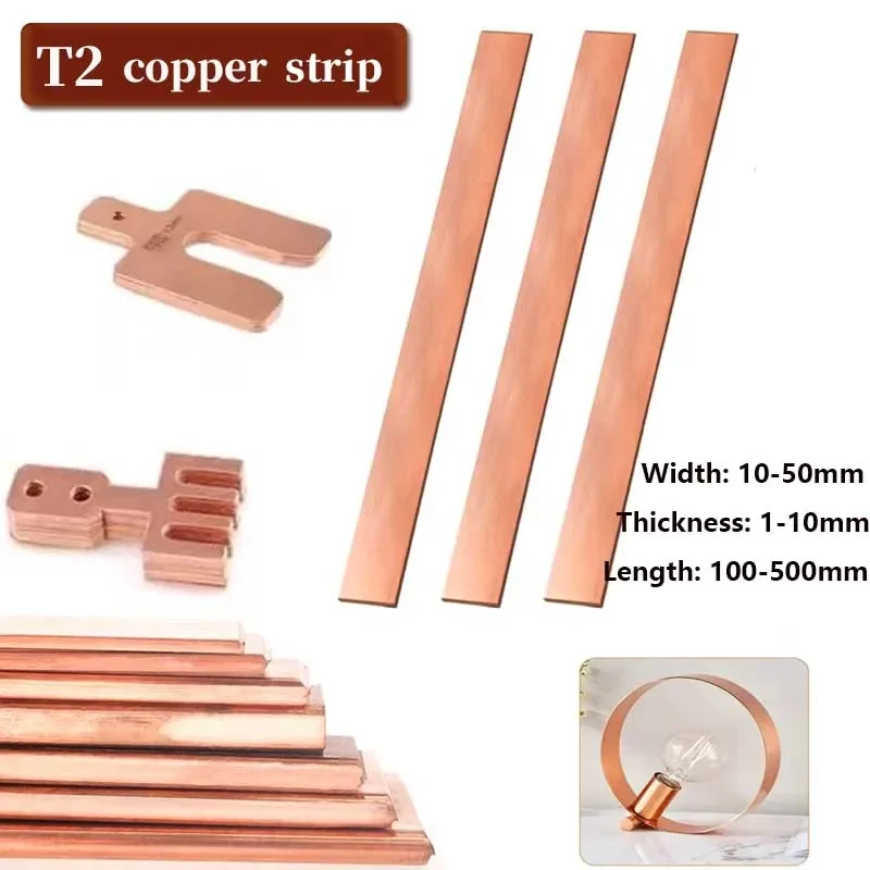 1 Uds tira de cobre T2 tira de acero plano puro cobre puro y galvanoplastia Material DIY espesor 1mm ~ 8mm longitud 100mm ~ 500mm