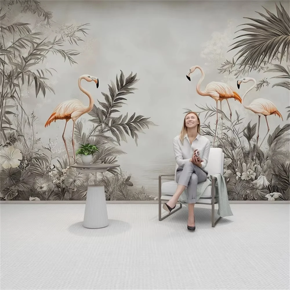 custom European pastoral flamingos Photo Wallpaper Soft Bedding Room Sofa TV Backdrop animal Mural Wall Paper for Walls Stickers
