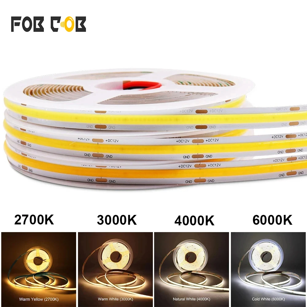 12V 24V LED Strip Light Dimmable COB LED Light Bar TV Backlight Lighting Tape Indoor Flexible Ribbon Lamp 2700K 3000K Room Decor