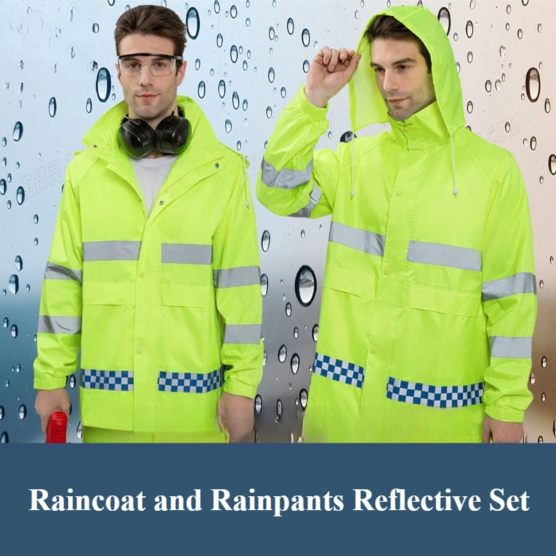 

Full Body Anti Rainstorm Split Reflective Raincoat Rain Pants Suit Duty Split Raincoat Property Garden Traffic Adult