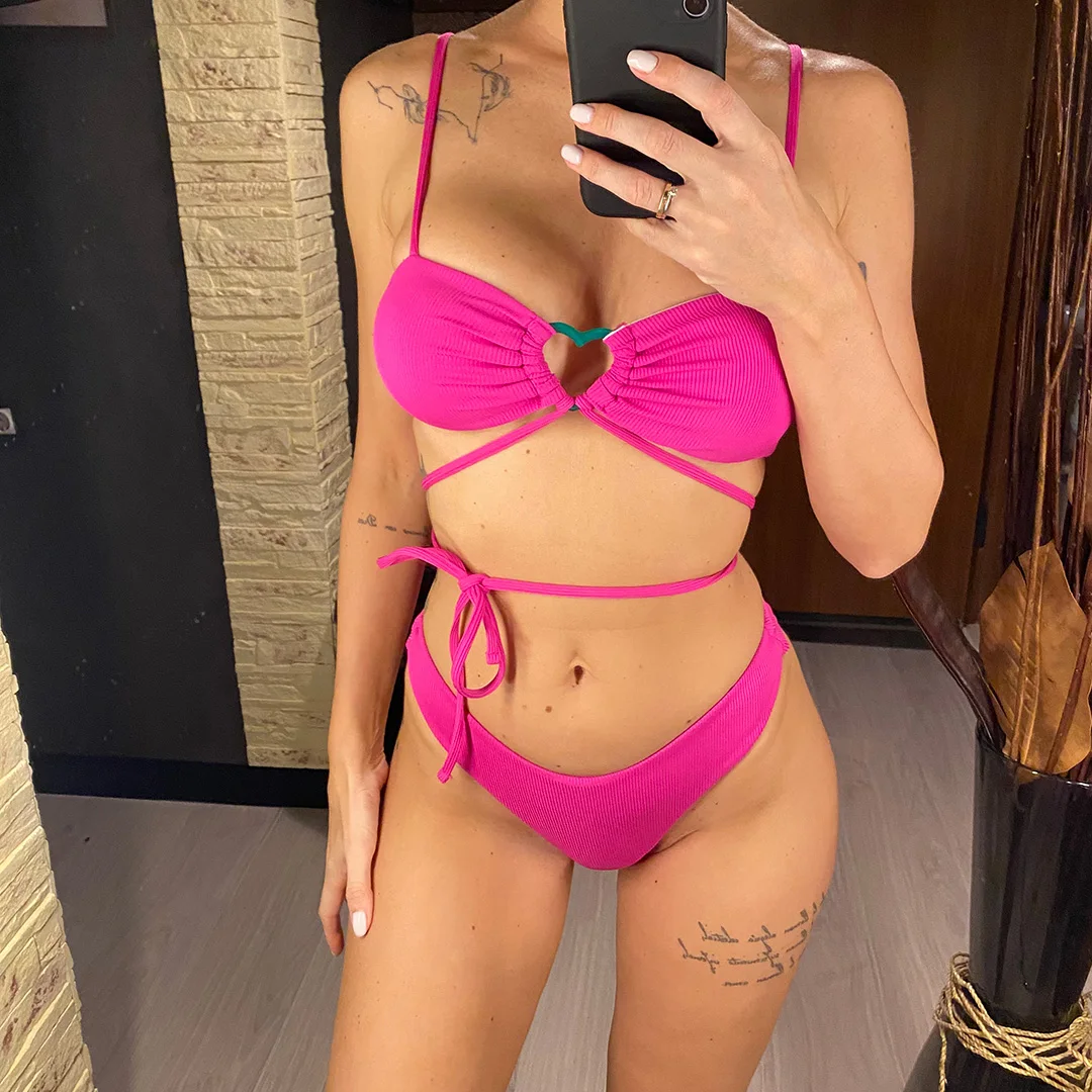 Wrap-Around-Bikini mit Rock und Tanga, Damen-Badebekleidung, dreiteiliger Bikini-Set, Badeanzug, Damen-Bikini V4071 – Detail 17
