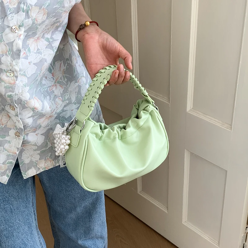 

Trendy Pleated Women Handbags New Solid Color PU Leather Casual Crossbody Bag Minimalist Commuting Single Shoulder Pack