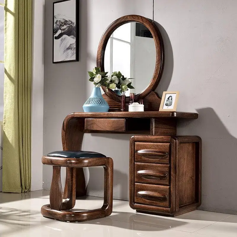 Black walnut dresser solid wood multi-functional makeup table new Chinese home bedroom dresser storage cabinet integrated