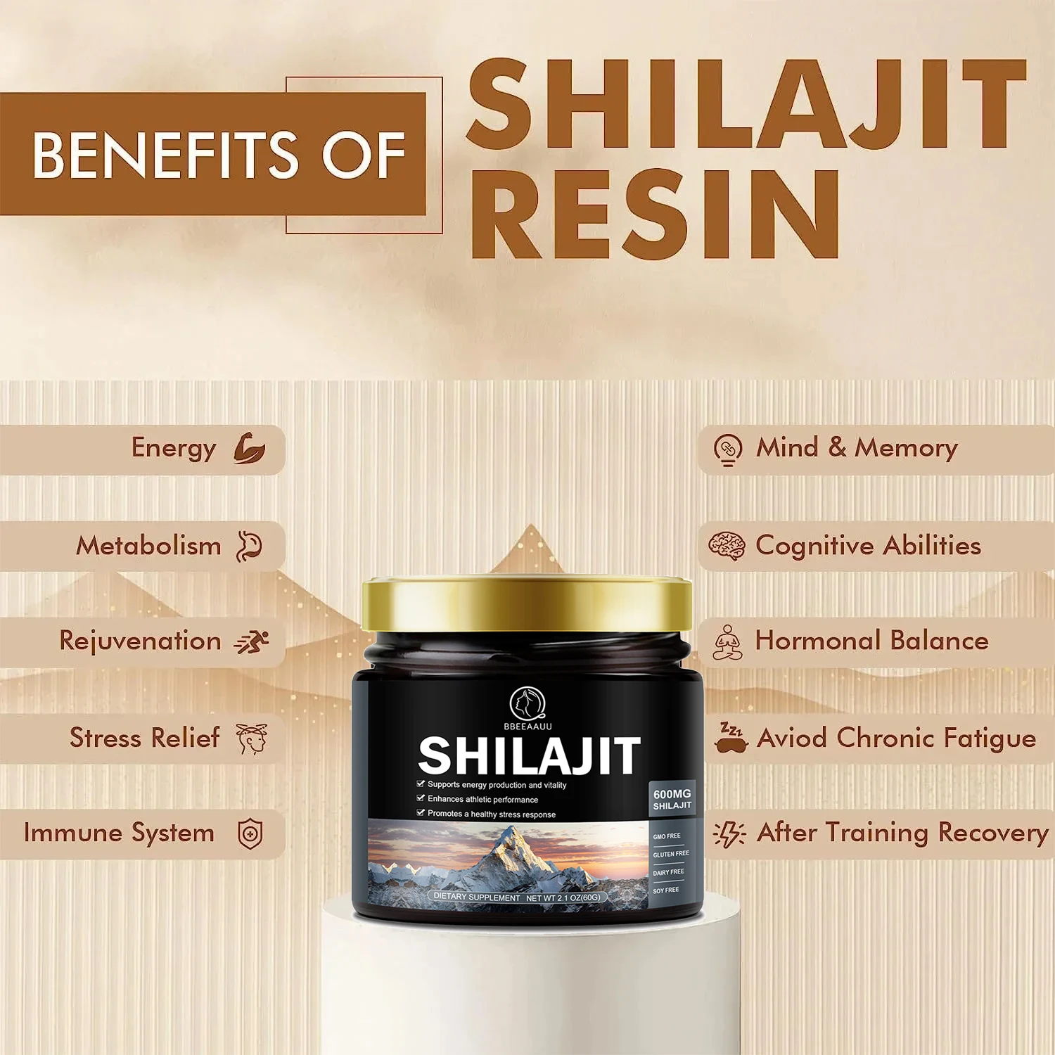 BEEAAUU Himalaya Shilajit Original Alto em Trace Minerals, Ácido Fúlvico para Energia, Força Muscular e Imunidade, Resistência para Adulto