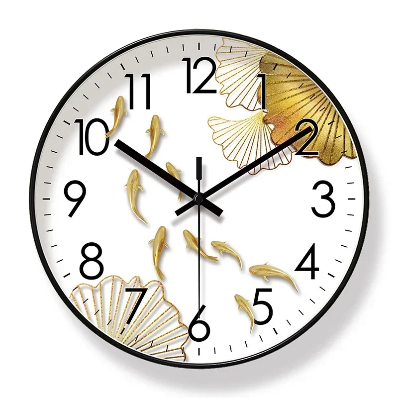 2024 New 10/12/14-inch National Nine Fish Swimming Wall Clock Living Room Home Decor Fashion Silent Sweep Second Quartz Clock