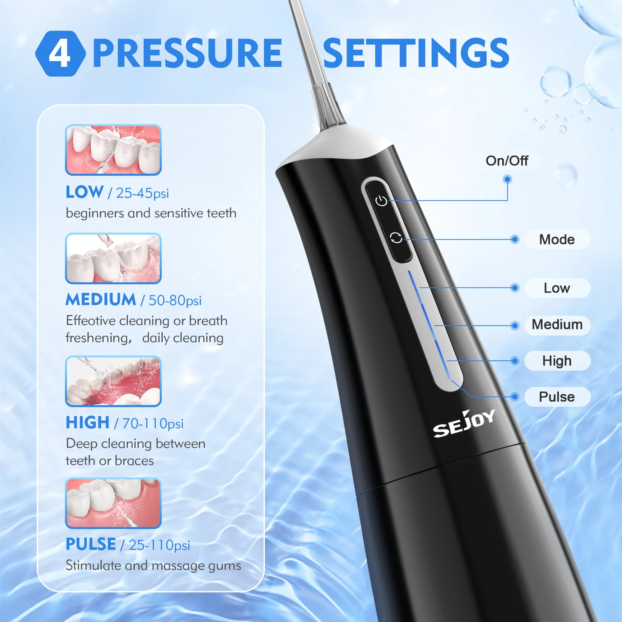 Portable Smart Electric Oral Irrigator Dental Water Flosser USB Rechargeable Deodorizes Breath Freshens Breath Prevents Bad Germ