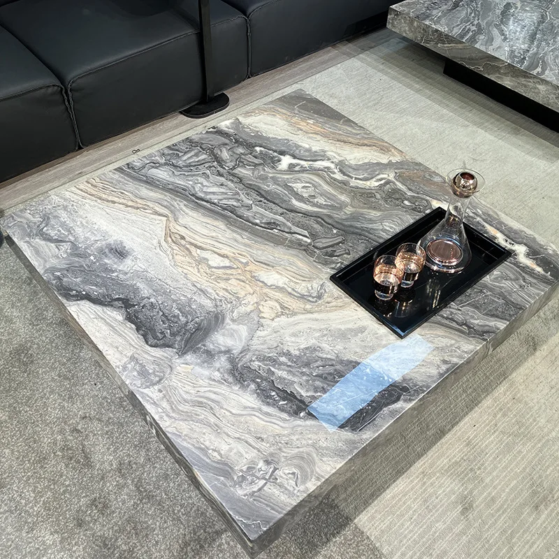 Imported natural luxury stone coffee table Modern simple villa Living room High-end square suspended coffee table