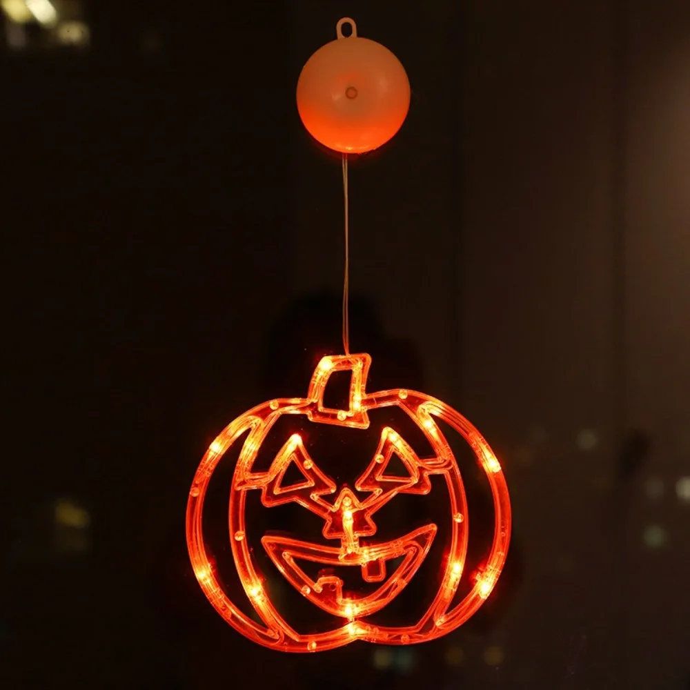 LED Powered Halloween Suction Cup Light Suction Cup Mount Orange Color Pumpkin Decoration Light Hanging Design Glowing Effect
