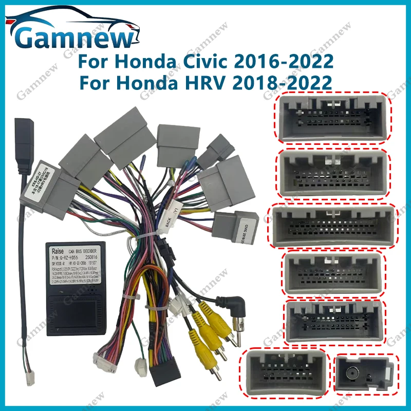 Gamnew Car 16PIN Android Wire Harness Adapter Canbus Box Decoder For Honda Civic HRV 2018-2022 Brasil