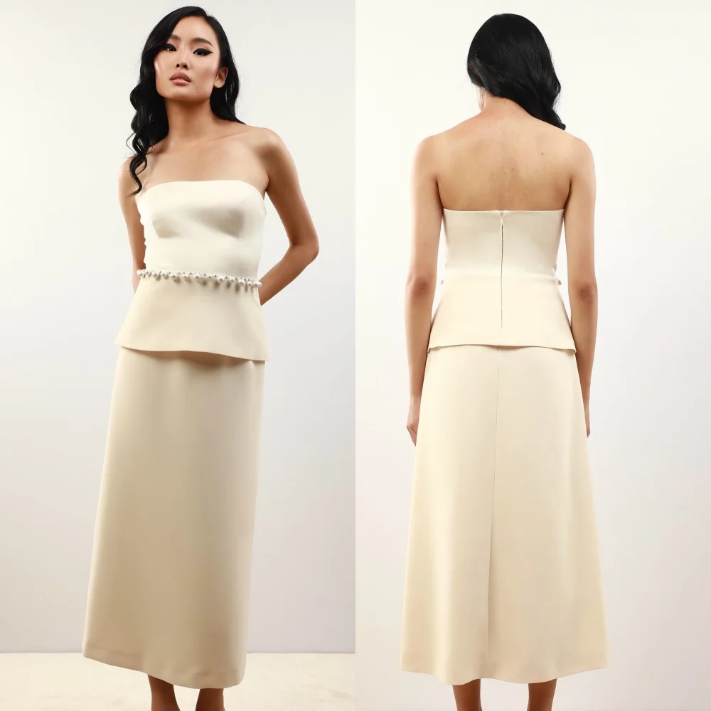 

Шикарные платья миди без бретелек из джерси с бисером по индивидуальному заказу, женские элегантные вечерние свадебные изысканные платья высокого качества