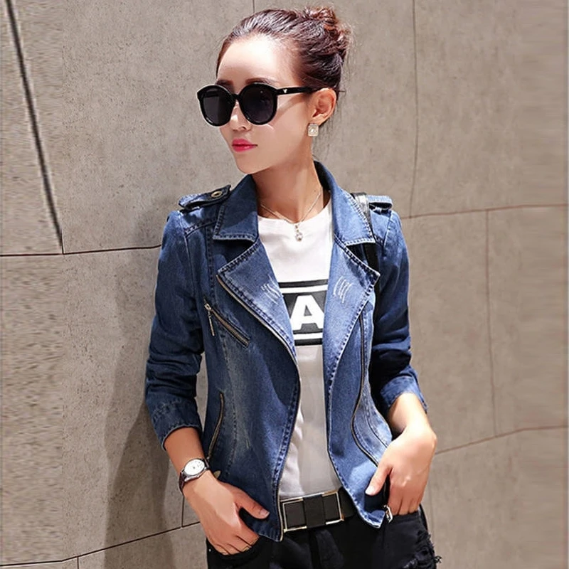 2024 Spring Autumn new Women Slim Denim Blazer Coat Women Streetwear Short Jean suit Jacket Casual Zipper Female outerwear R214