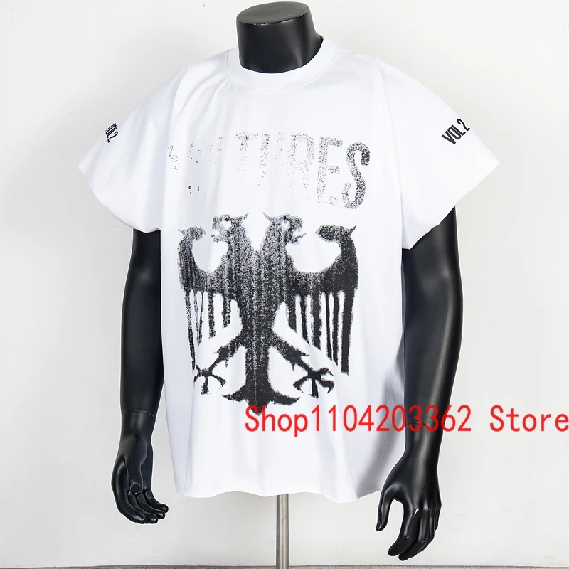 2024 New Kanye West T-shirt Retro Do Old Print Street Crewneck Short Sleeve Classic Black White Vultures Tee Shirts Unisex Tops