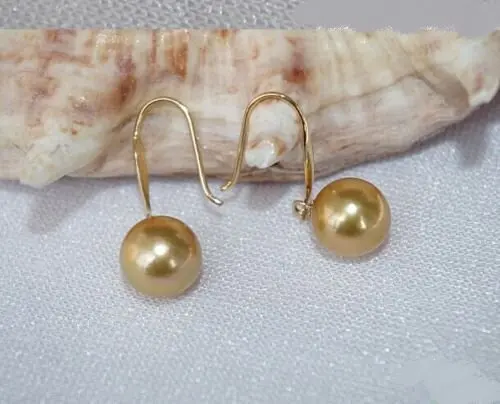 

PERFECT AAAA Real AKOYA GOLDEN 10-11 MM ROUND PEARL EARRINGS 14k