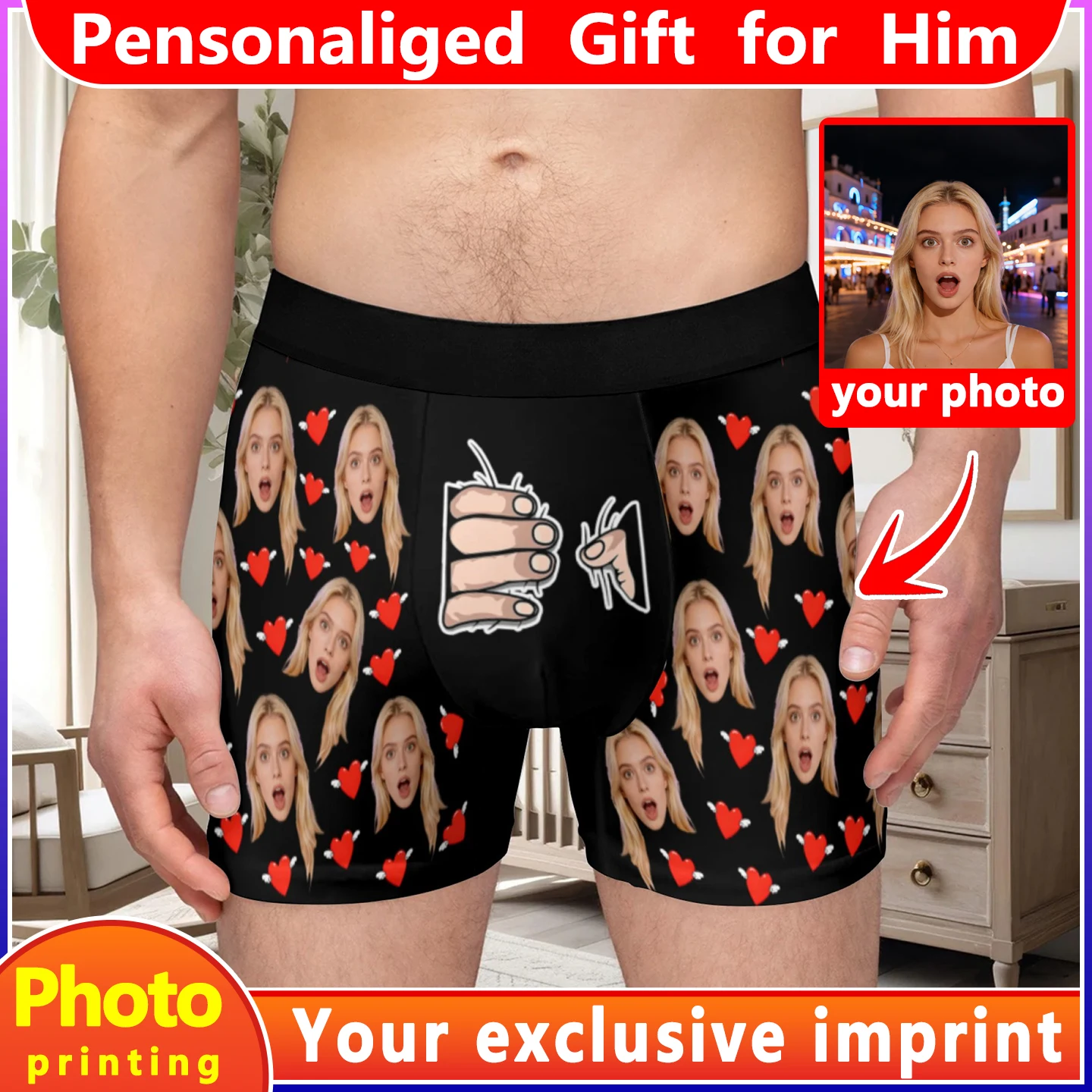 Personalized facial photo DIY customization flat underwear customization men's Valentine's Day gift for husband gift for father