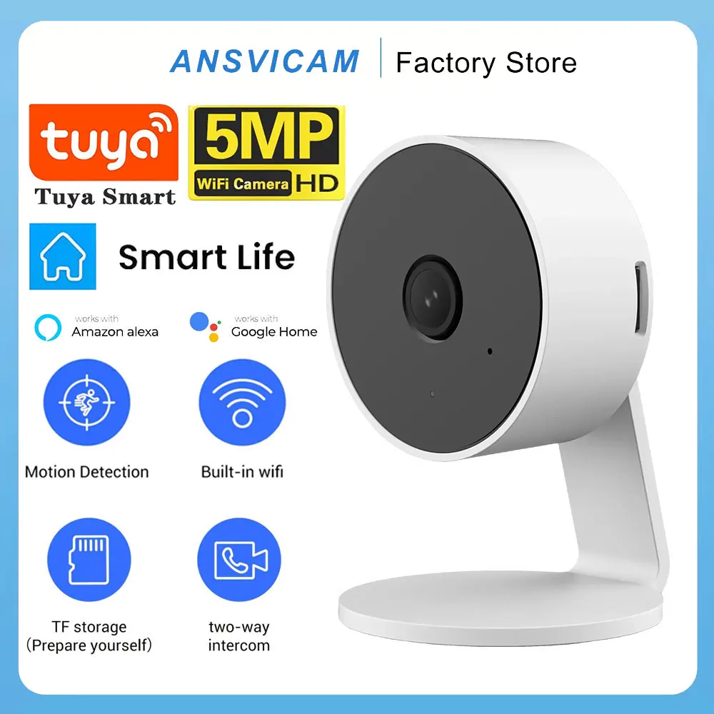 ANSVICAM Tuya Smart 5MP Wifi Indoor Home Security Camera 1080P 4X Zoom IP Camera Two-way Audio Human Body Detection Baby Monitor