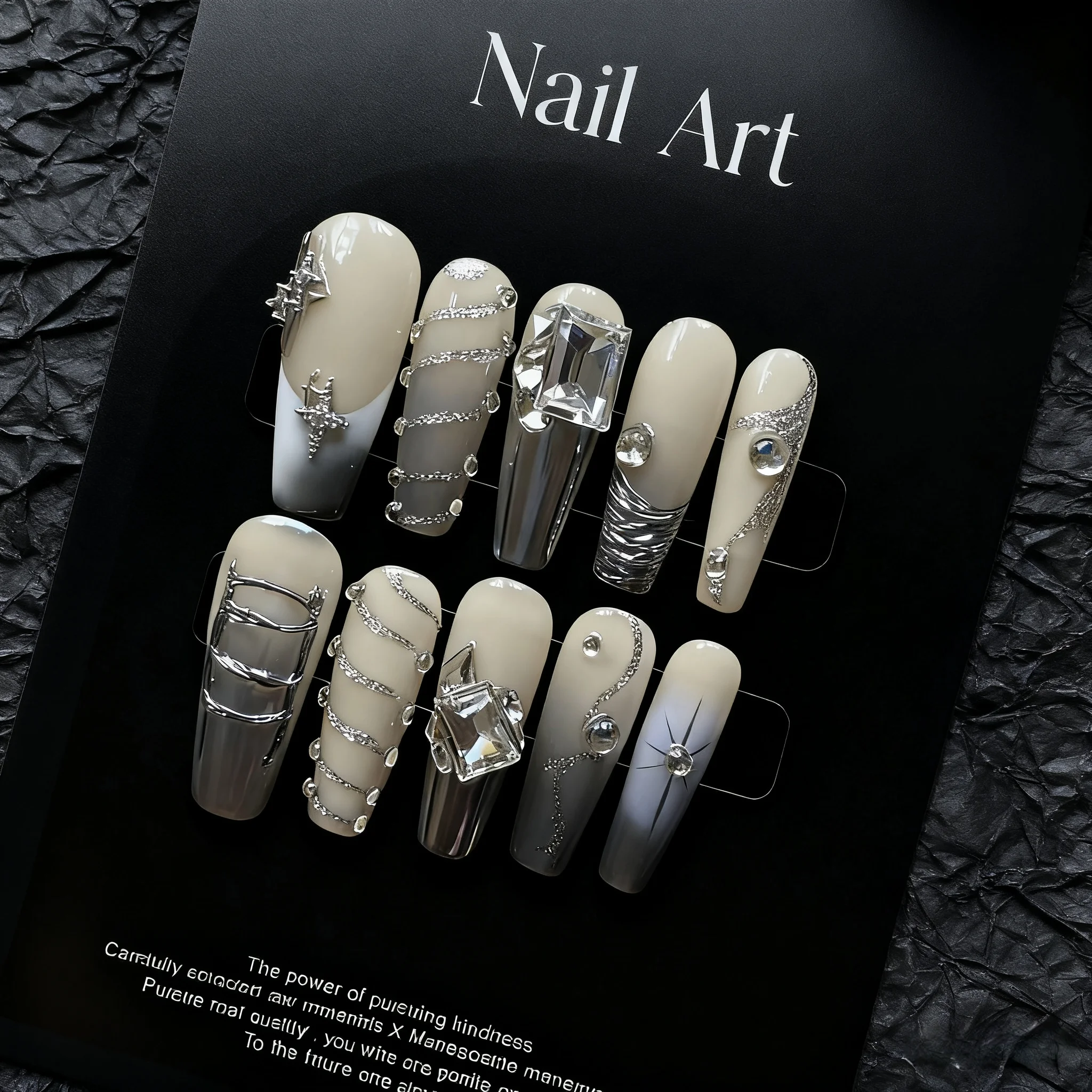 

Набор ручной работы Y2k Press on Nails Длинный французский градиент Серебряный дизайн Многоразовые носимые накладные ногти Искусственные кончики ногтей с полным покрытием