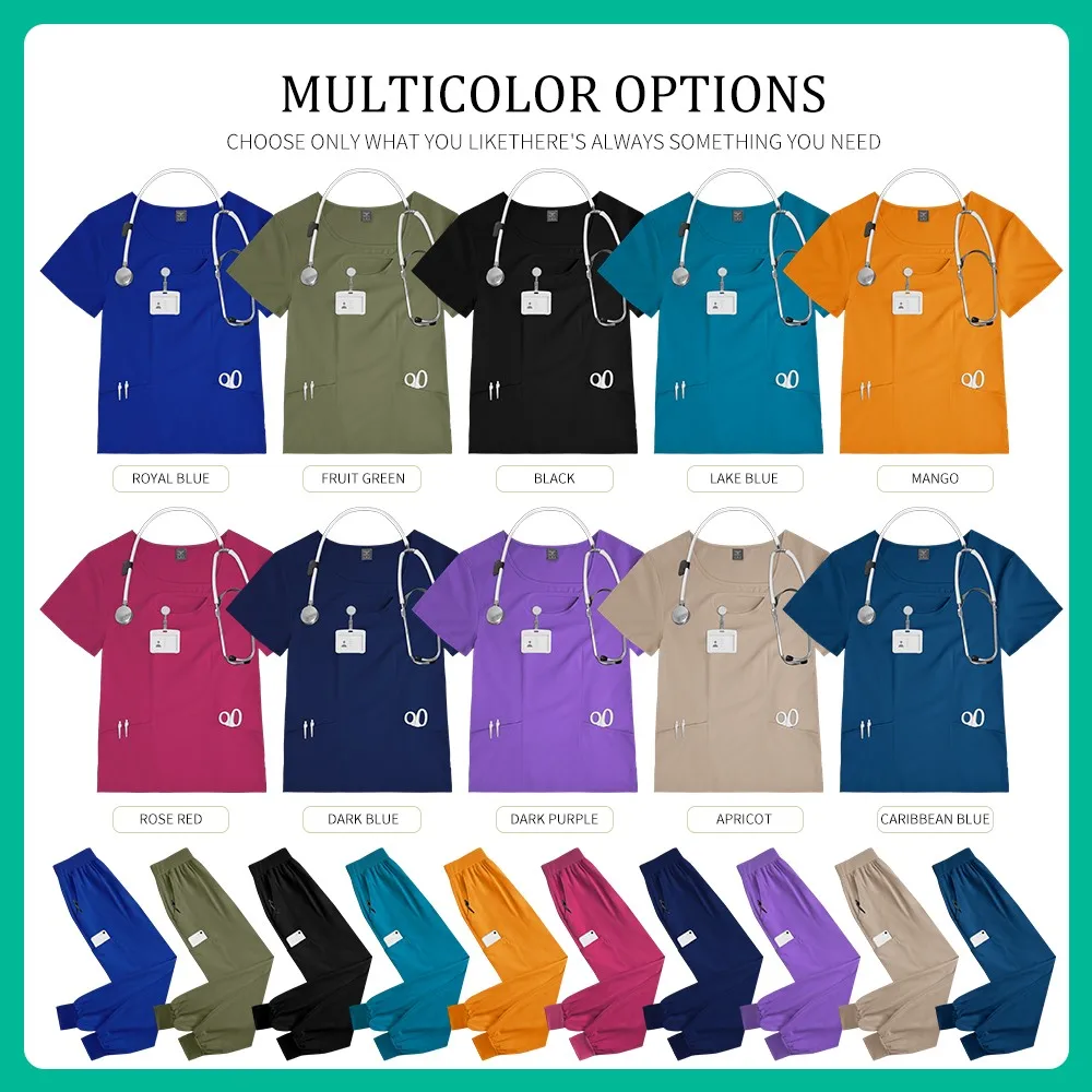 Uniforme da infermiera Sala operatoria Scrub Top Pantaloni Tute Clinica odontoiatrica Uniformi chirurgiche Dottore Scrub Abiti da lavoro Accessori per infermiere
