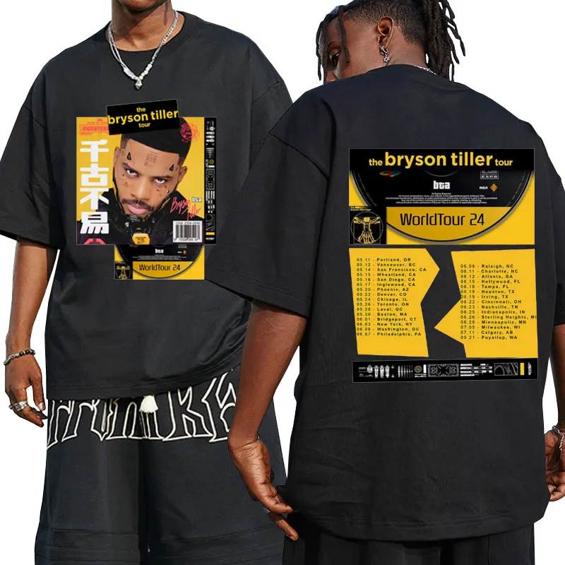 Rapper Bryson Tiller T-shirt Men's Casual Vintage Double Sided Print T Shirt Male Hip Hop Streetwear Oversized Short Sleeve Tees