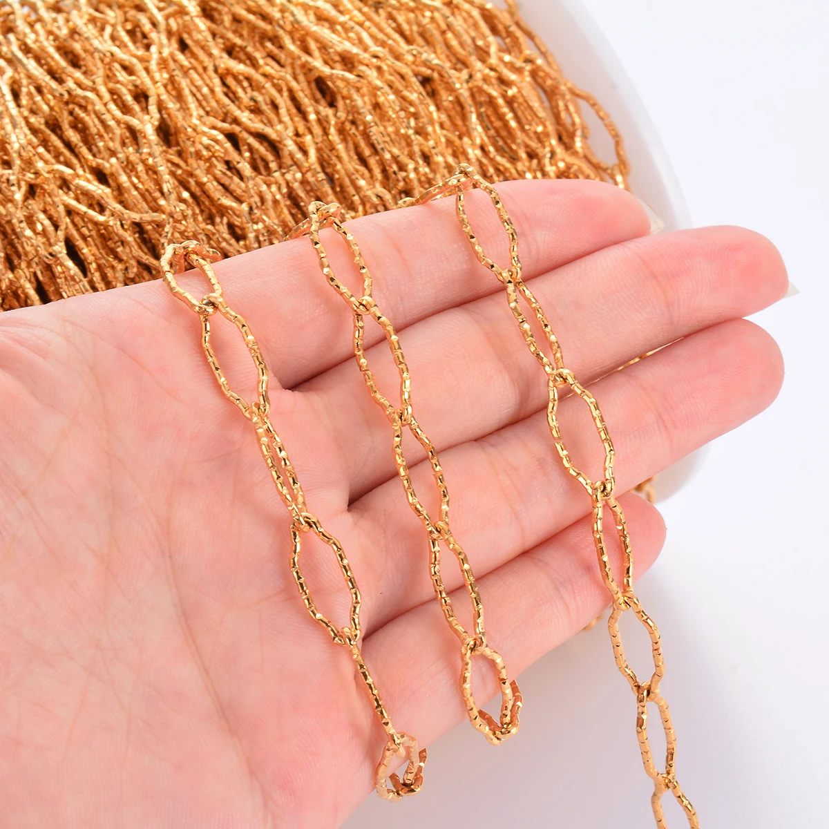 Wholesale 1 Meter 6mm*16mm Stainless Steel Textured Link Chain for Women Necklace Bracelet Making Supplier