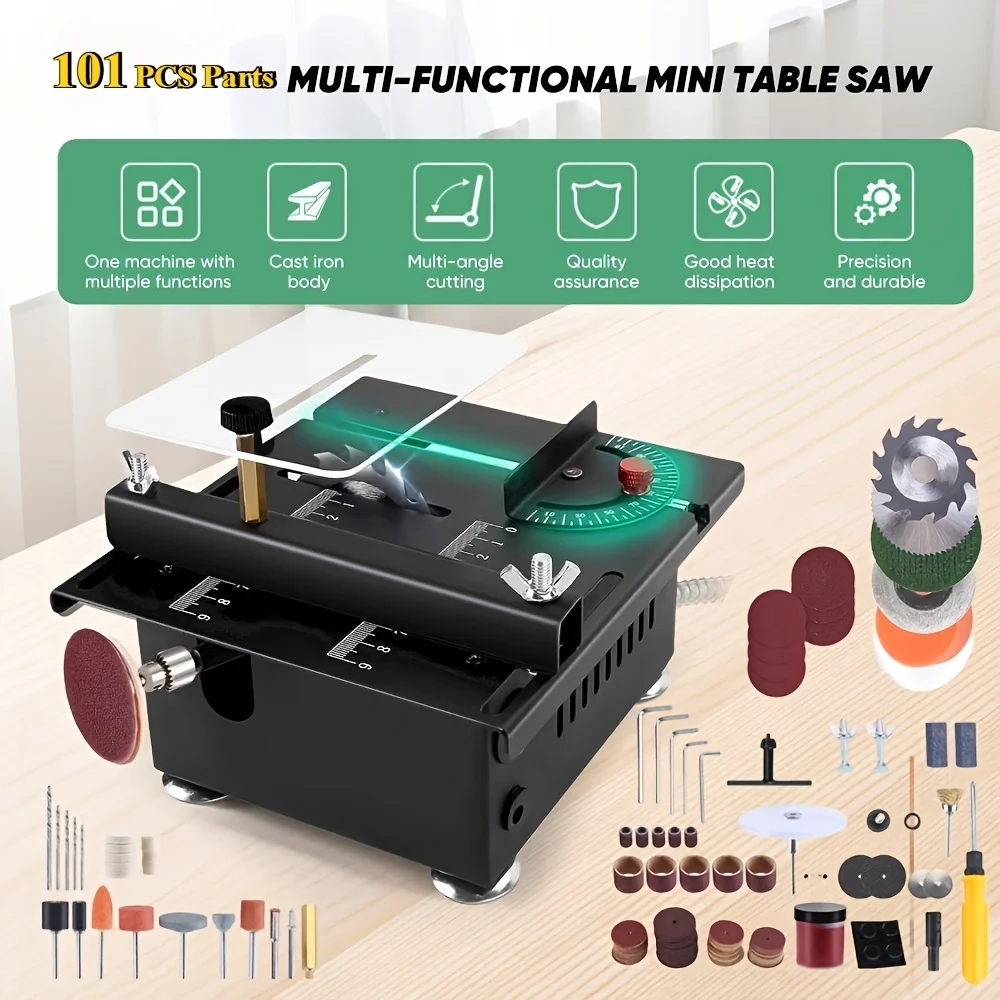 

100W Mini Table Saw, Adjustable Speed And Angle, Cutting Depth Of 16MM, Seven Speed Adjustable Power Supply, Precise And S