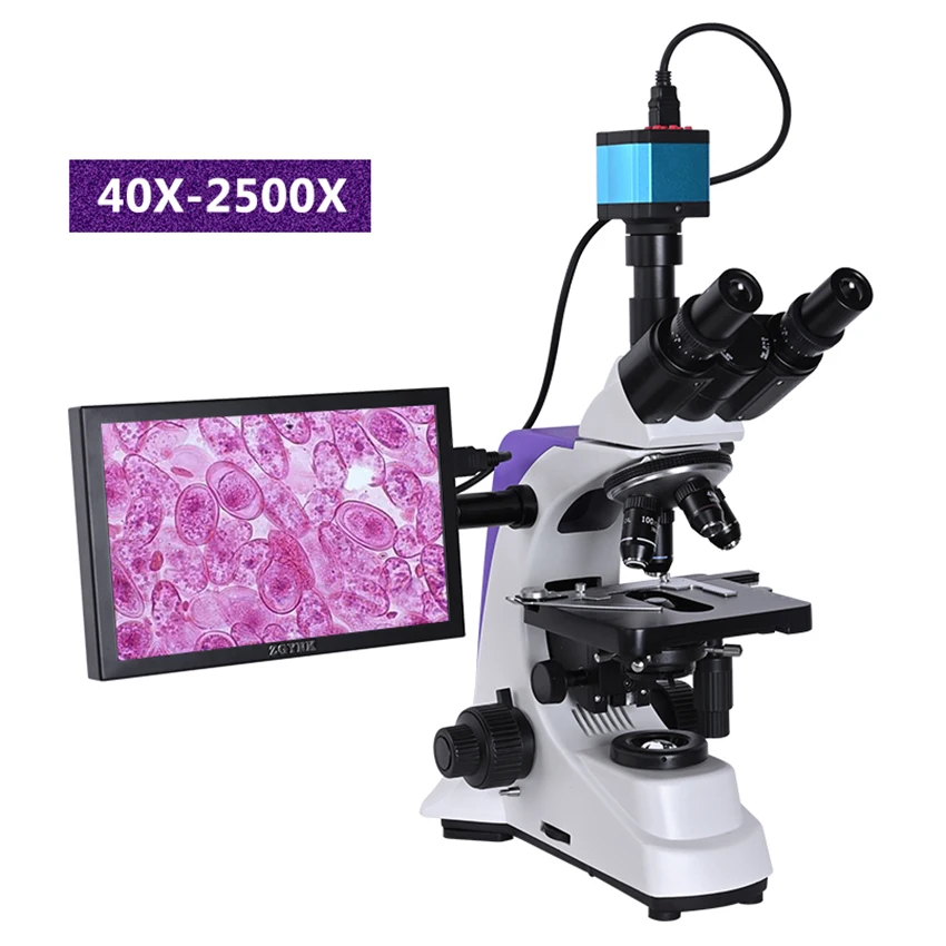 

Professional Lab Biological HD Trinocular Microscope Zoom 2500X + 2/16MP Electronic Digital Camera USB HDMI VAG + 10-inch LCD