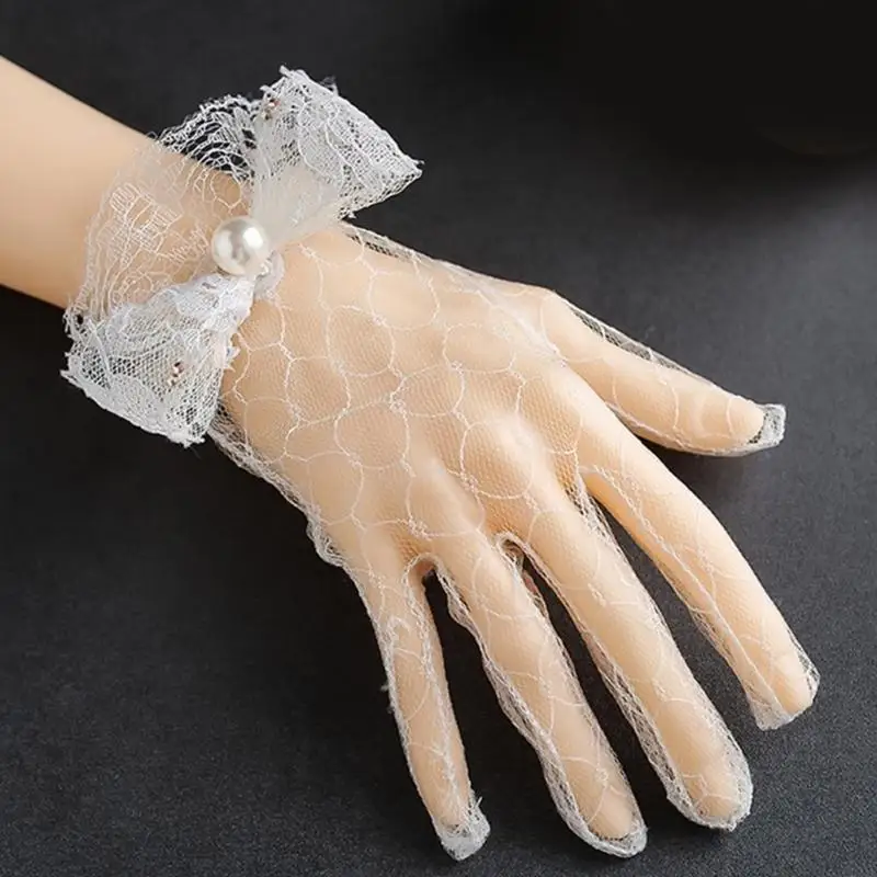 

L21E Wedding Lace Gloves for Bride Proms Gloves Pearls Lace Gloves Bowknot for Women 2025 New Dropping