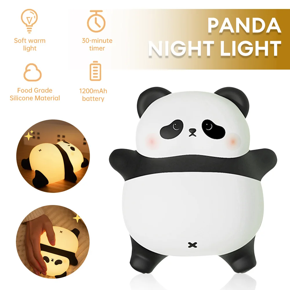 Panda Night Light for Kids Cute LED Lamps Clap Control Brightness Timer Auto Shutoff Silicone Animal Lights for  Childrens Room