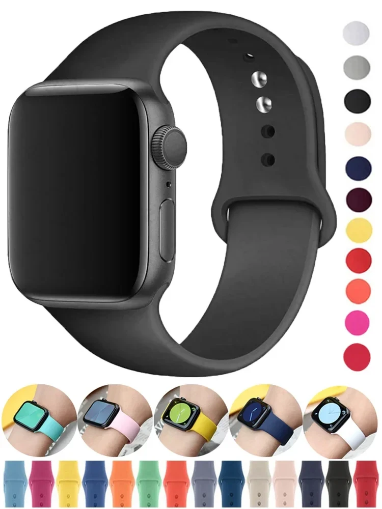 Silicone Strap For Apple Watch Band 46mm 44mm 45mm 40mm 41mm 38/42mm 46 mm bracelet correa iwatch series 10 9 8 7 6 5 4 SE