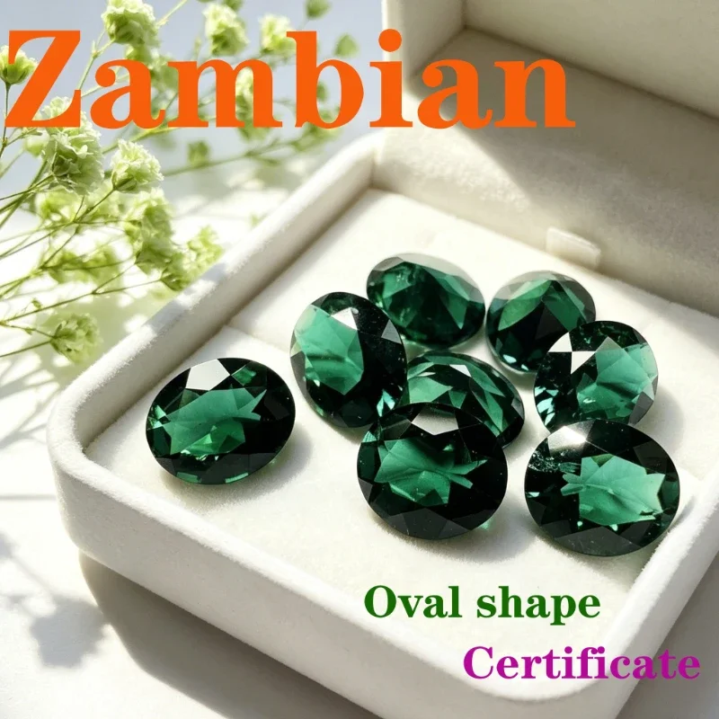 Artificial Gemstone Zambian Emerald Oval Shape Certtificate