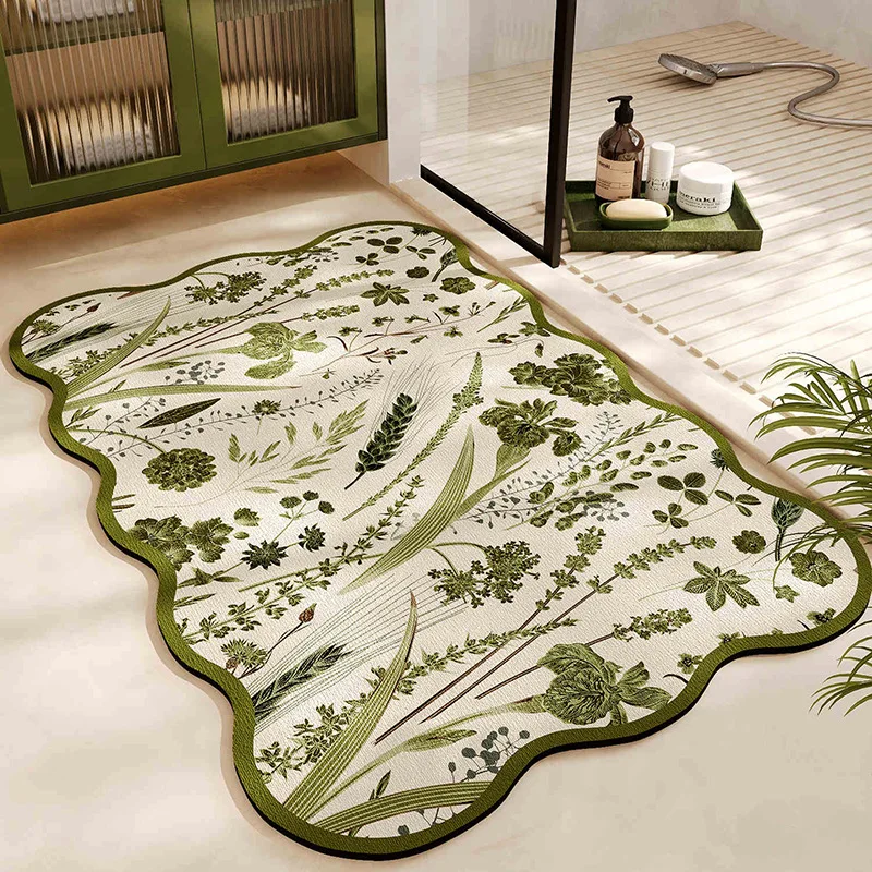 Tropical Plant Pattern Diatomite Bath Mat Super Absorbent Quick-Dry Non-Slip Mat for Bathroom
