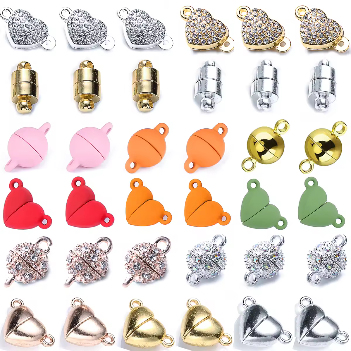 Cierres de extremo magnético fuerte de corazón redondo, Conector de cuentas de Metal, colgante de diamantes de imitación, hebilla magnética DIY para pulsera de joyería, 5 pares