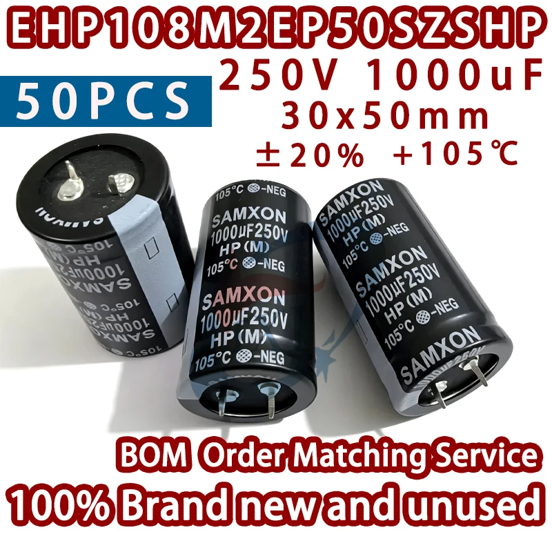 10-50pcs-import-samxon-ehp108m2ep50szshp-250vdc-1000uf-30x50mm-±20-105℃-2pin-bull-foot-plug-in-aluminum-electrolytic-capacitor