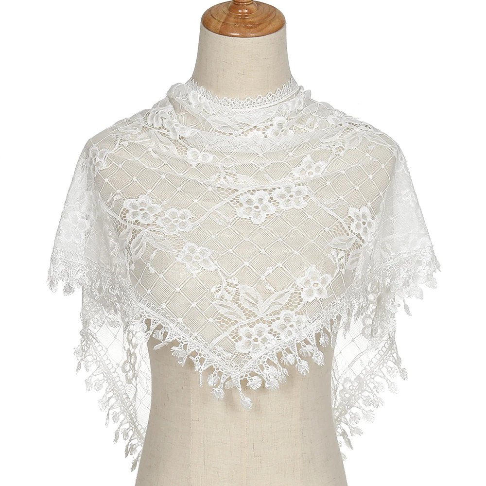 Fashion Church Shawl Lace Veil Polyester Scarf Bandana Church Prayer Wedding Mantilla Chapel White Embroidered Hijab Women Scarf