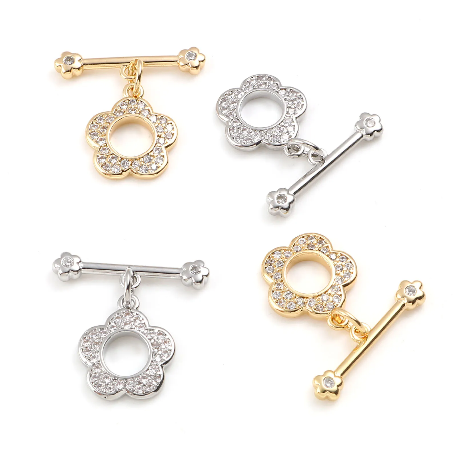 Copper Toggle Clasps Gold/Silver Color Flower Hollow Dor DIY Making Necklace Bracelets Jewelry Accessories 20mm x 19mm,1PCs