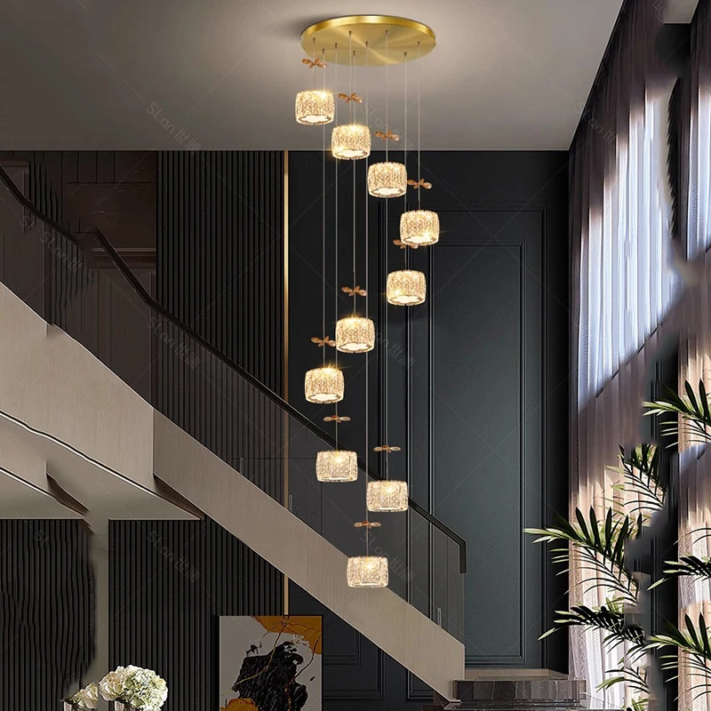 Plafonnier LED suspendu en cristal au design moderne, éclairage d'intérieur, luminaire décoratif de plafond, idéal pour un salon ou des escaliers