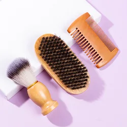 3 Piece Boar Bristle Beard Grooming Men's Shaving Brush Portable Barber Natural Beard Brush Facial Cleaning Mustache Tools