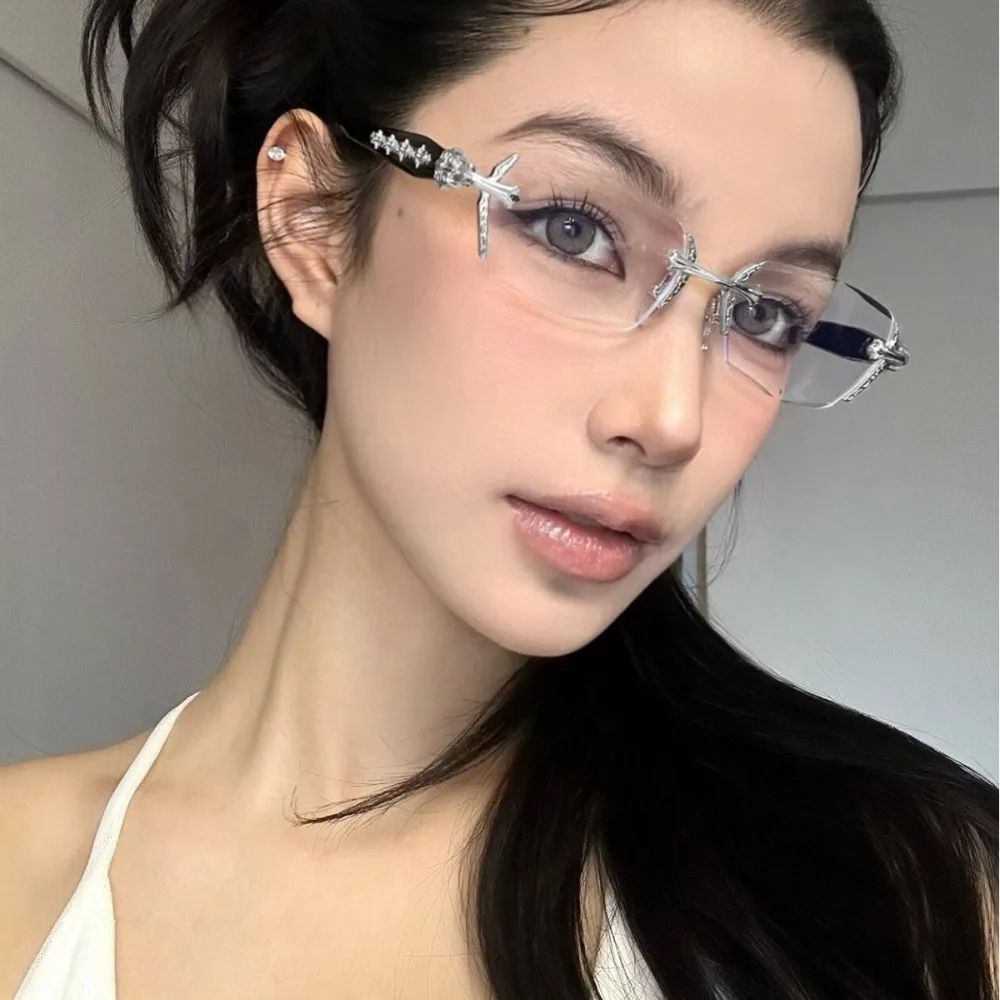 Y2K Vintage Rahmenlose Schnittkante Brille Augenschutz Metall Anti-Blaulicht Brille Reisebrille Anti-Überanstrengung der Augen