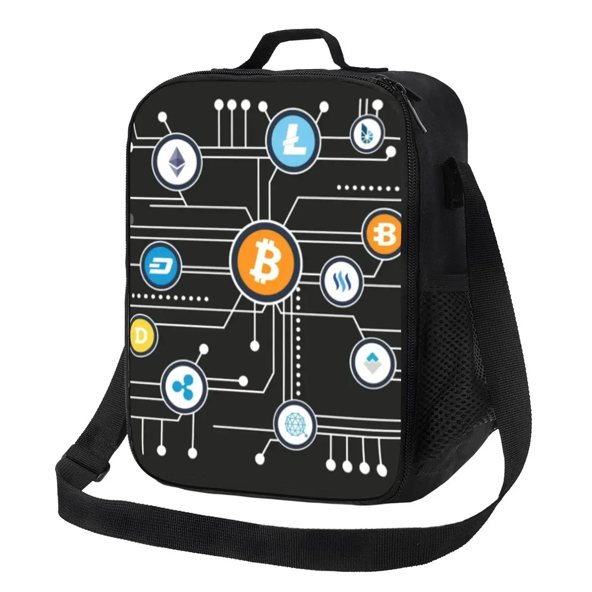 Cryptocurrency Bitcoin Altcoin Blockchain Logo Portable Lunch Boxes for Waterproof Ethereum Thermal Cooler Food Lunch Bag Kids