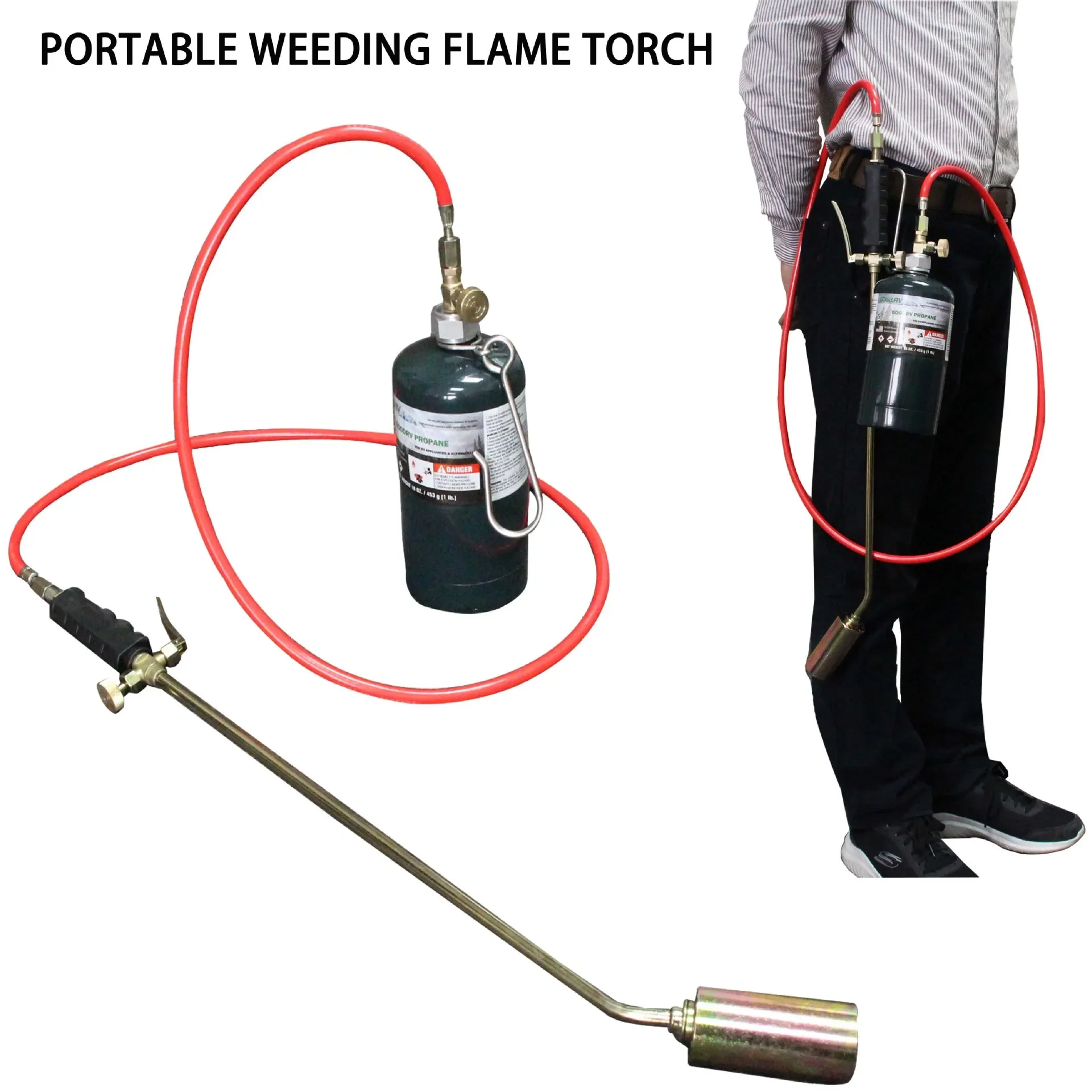 Propane Torch Weed Burner Torch, Double Valve Blow Torch 50 inch Hose Adjustable Flame Control for Soldering Thawing Weeding BBQ