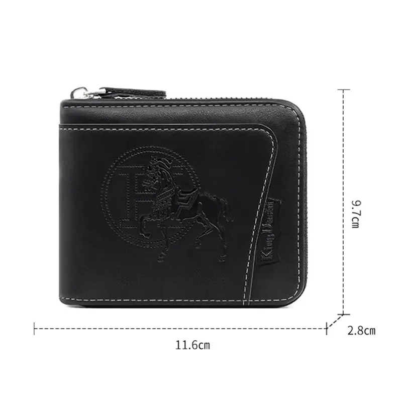 High Quality Zipper Men Retro Wallets Free Name Engraving Coin Pocket Card Holder Male Purse Photo Holder Simple Men\'s Wallet