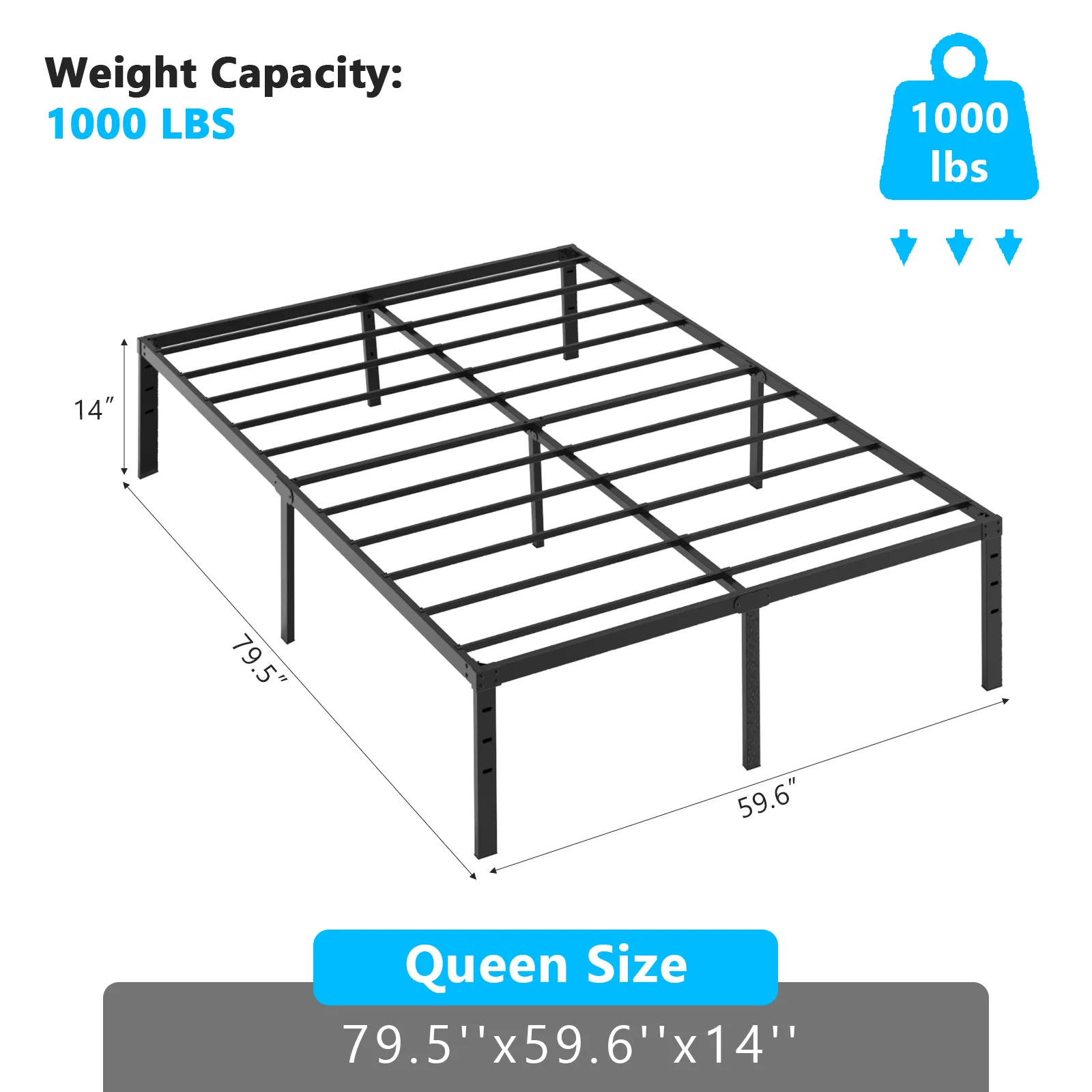 

Queen Size Bed Frame Metal Platform Bedroom Frames with Storage Space Sturdy Steel Slat Support Up to 1000 lbs